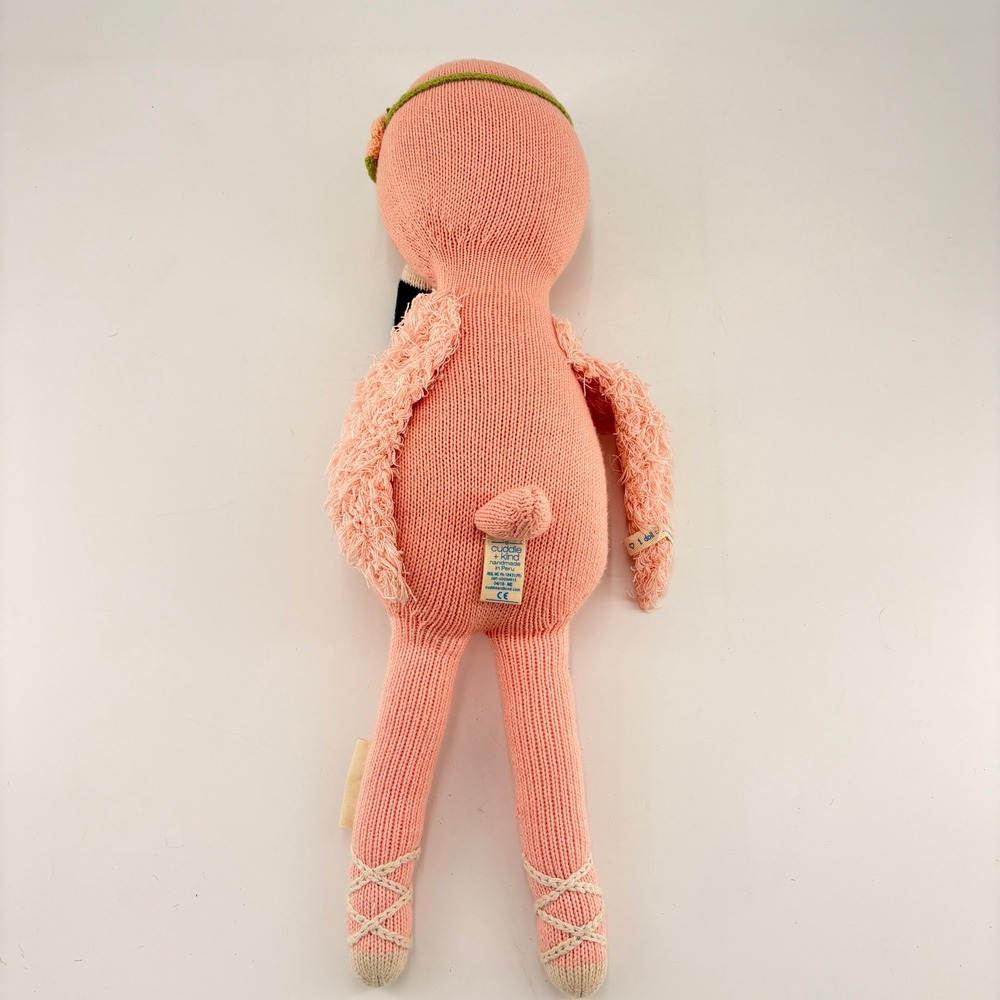 Cuddle + Kind Penelope the Flamingo Hand Knit Doll Pink Floral Crown 20" Large - Picture 8 of 8